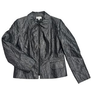 🖤 Conrad C Metallic Crinkle Jacket | Zip‑Front Shimmer Style ✨ Size 8